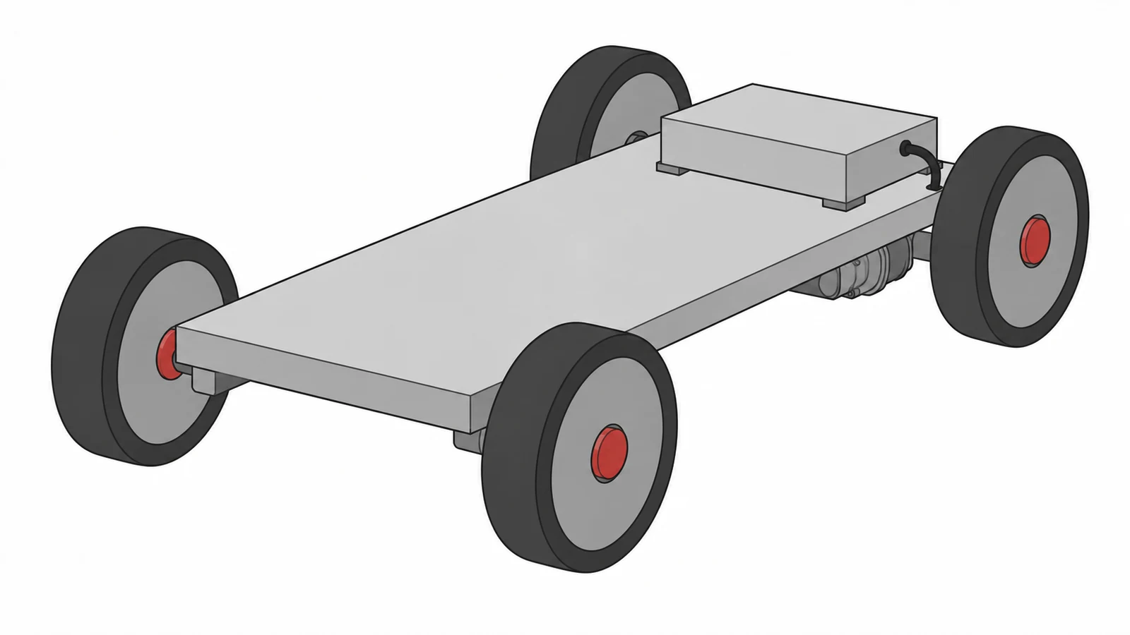 後輪を駆動する動力装置を備えた簡単な台車の挿絵