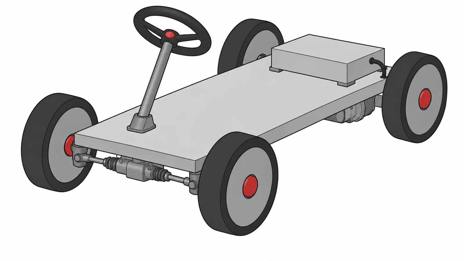 ハンドルと前輪の操舵機構を備えた車台の挿絵