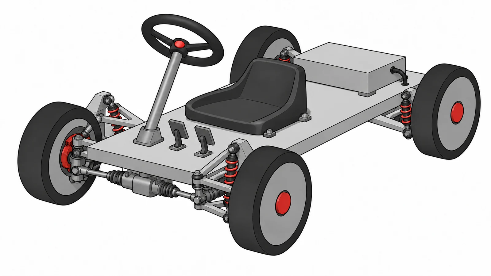 動力、操舵、制動、足回りを備えた簡単な自動車の挿絵