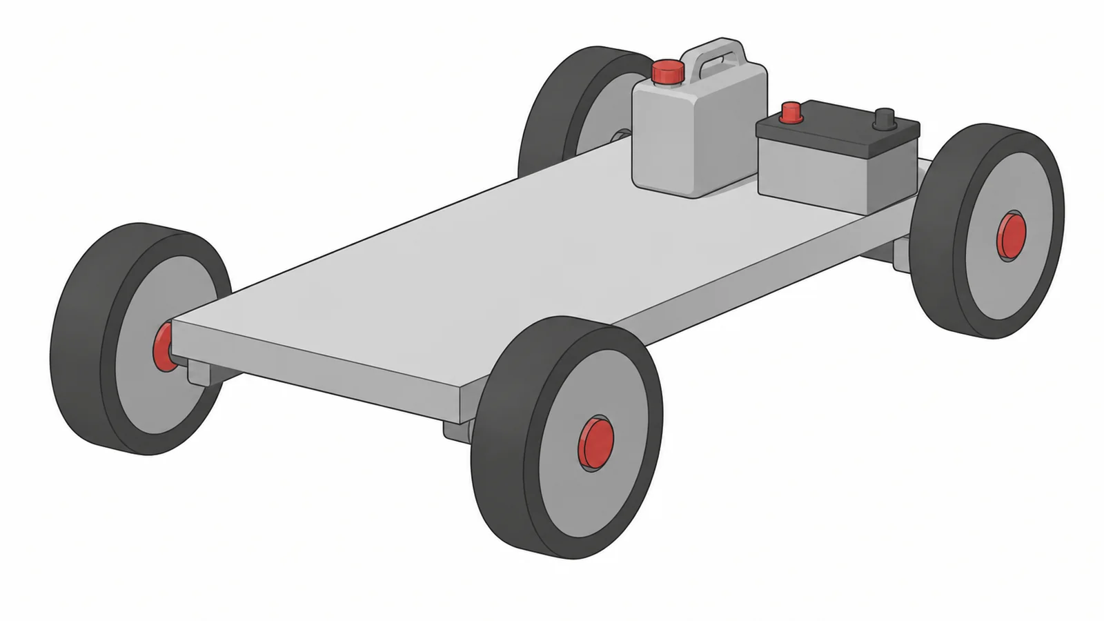 燃料容器と蓄電池を載せた四輪車台の挿絵