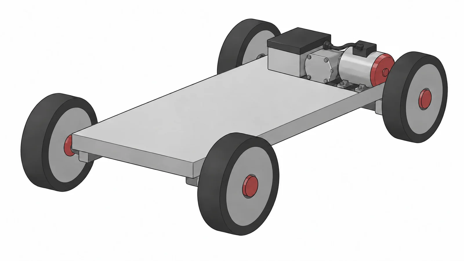 電動モーターと電源を備えた四輪車台の挿絵