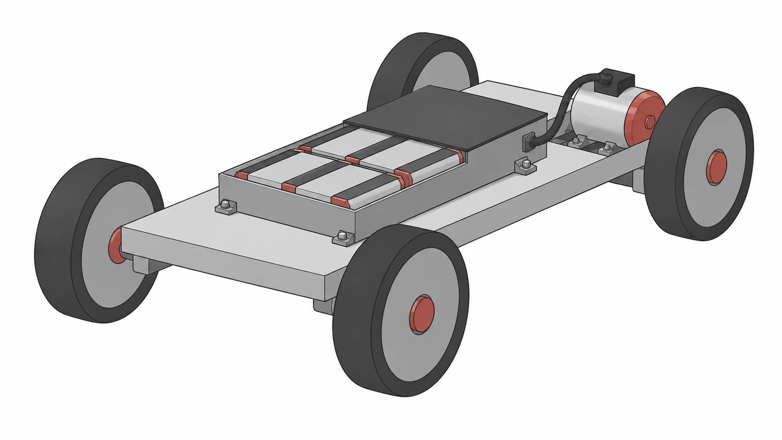 蓄電池の内部モジュールと電動モーターを備えた車台の挿絵