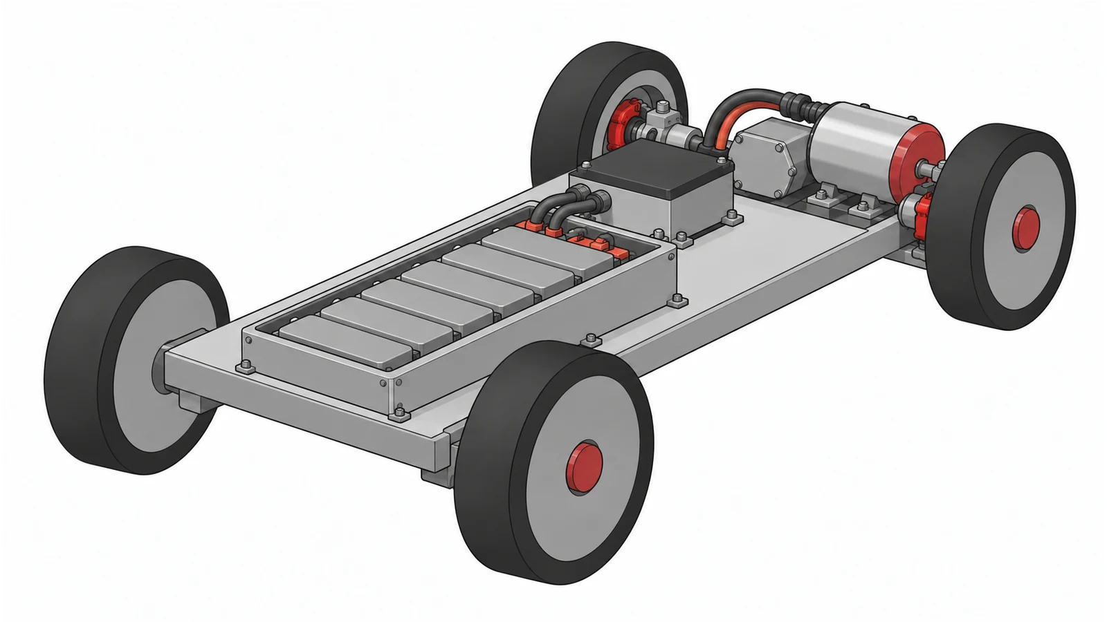 バッテリーとモーターを備えた回生ブレーキの電動車台の挿絵